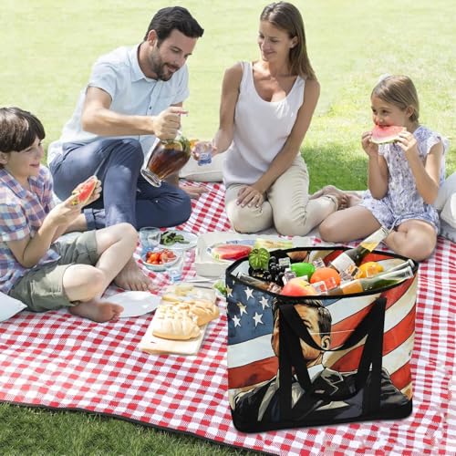 Man American Flag Large Insulated Tote Bag for Grocery Shopping Reusable Tote Bags for Women Men, Cooler Bag with Zippered Top & Handles for Beach Picnic Travel3