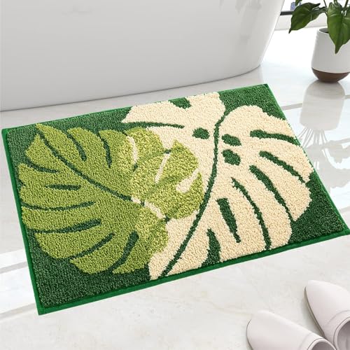 Roseate Two Leaf Super Soft (40x60 cm) Microfiber 2000 GSM Bath Mat Super Absorbent Anti-Skid Door Mats for Home/Bathroom Mat/Bedroom/Kitchen/Floor Mat (Green) Pack of 1