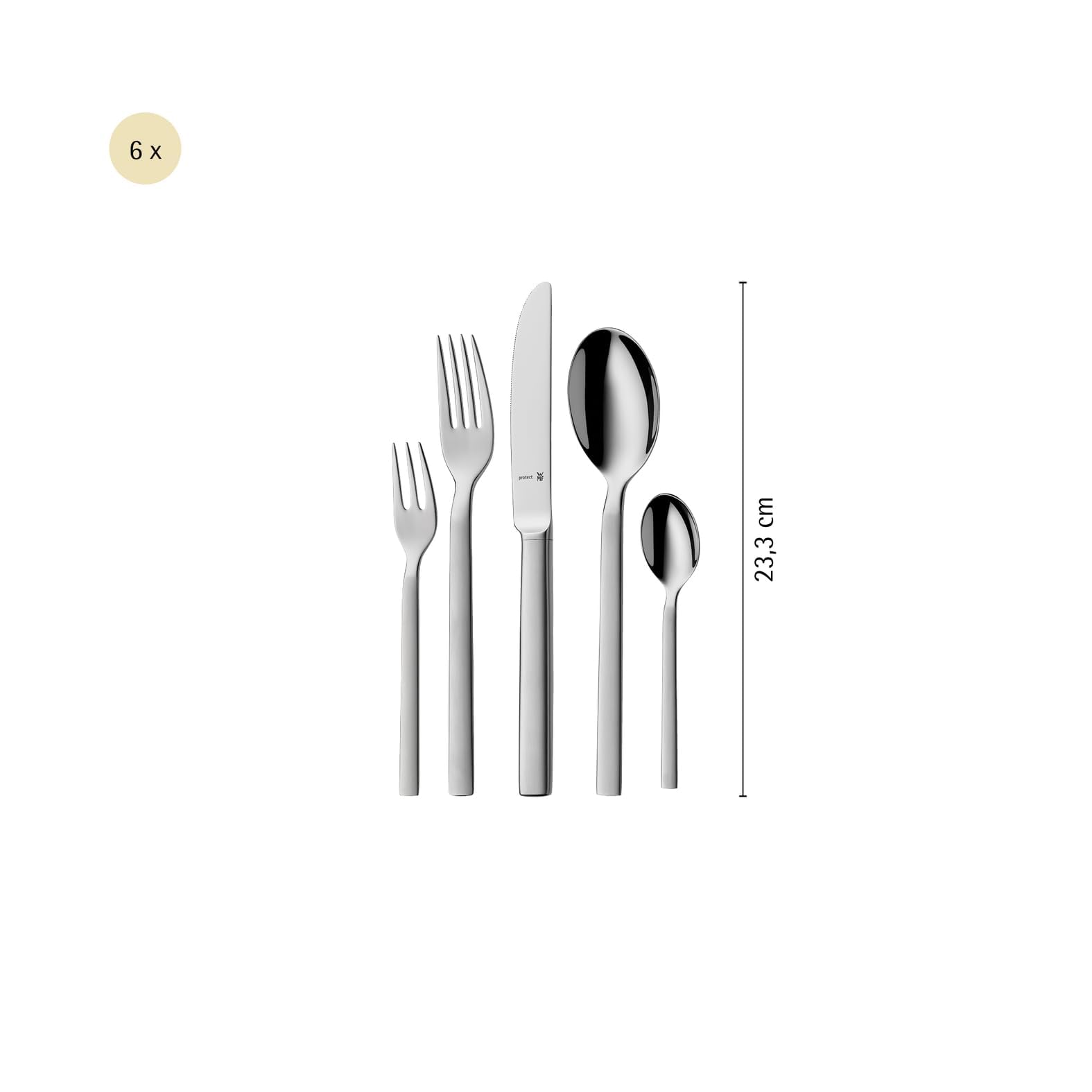 WMF Lyric Plus Edelstahl Besteck Set 6 Personen, Essbesteck Set 30teilig, Hohlheftmesser, Cromargan protect teilmattiert, kratzbeständig, spülmaschinenfest