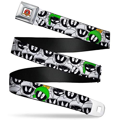 Looney Tunes Belt, Seatbelt Buckle Belt, Marvin the Martian Expressions Stacked White Black Green Gold, Adjustable