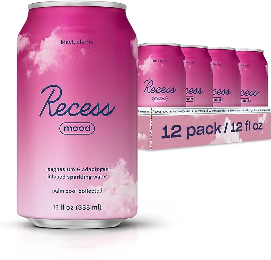 Recess Mood Magnesium Supplement Drink Calming Beverage, 12 Ounce, Pack of 12 (Black Cherry, 12 Pack)…