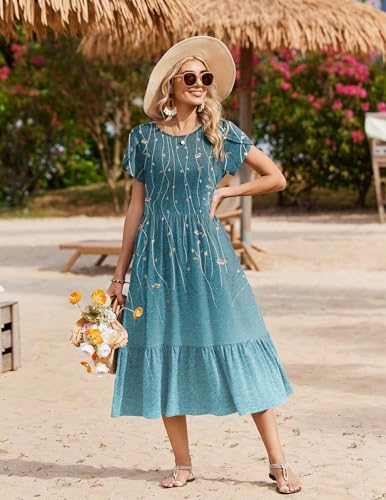 Image of Zeagoo Women Summer Midi A Line Dress Short Sleeve Casual Flowy Tiered Beach Long Sundress with Pockets 2026 Vacation Travel