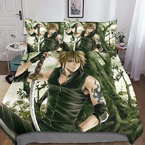 Final Fantasy Juego De 3D Estampado De 3 Piezas, Cama De Microfibra Anime Funda Nórdica, Funda De Edredón Súper Suave Y Transpirable con Cierr Almohada King（220x240cm）