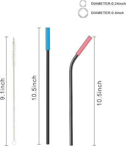 Miniatura 3 de Samuelworld Pajitas de metal reutilizables con puntas de silicona para vasos de 20, 24, 30 onzas, paquete de 4, pajitas rectas y dobladas de acero