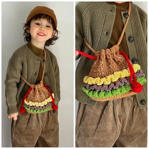 Women Mini Hamburger Design Knitting yarn Woven Crossbody Shoulder Bag Drawstring Bucket Bag2
