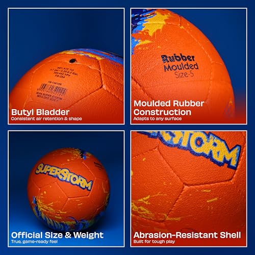 Image of Nivia Super Storm Football for Men, Training Ball, Durable Rubber Cover Molded, Butyl Threadwounded Bladder, to Play On Hard Ground and Artificial Turf (Orange, 5)