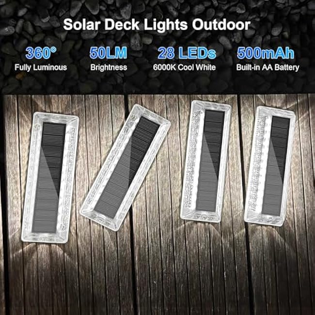 Lacasa Solar Driveway Lights Outdoor 4 Pack, LED Deck Dock Marine Waterproof Driveway Marker Lights for Step Sidewalk Stair Garden Pathway Walkway Yard, Cool White