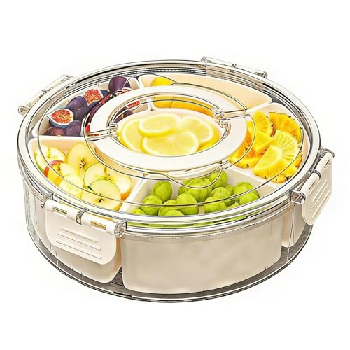 Generico Contenedores para aperitivos – Bandeja porta alimentos hermética a 360° giratoria, bandeja transparente con compartimentos – para frutas, caramelos, aperitivos, excursiones, camping, viajes