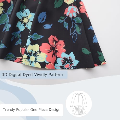 Aisyee Girls One Piece Swimsuits Swim Dress for Girls Long Sleeve Rash Guard Bathing Suits Hawaiian Skirt Swimwear 3-16 Years4