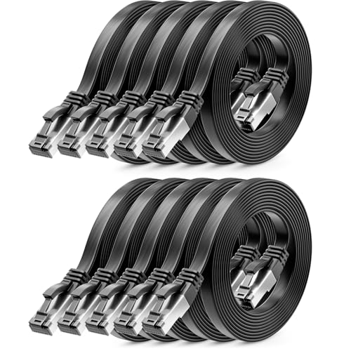 deleyCON 10x 0,25m CAT 8 Netzwerkkabel Flach (40 Gbit/s, Kupfer) Gigabit Ethernet LAN Cable - Flaches D&uuml;nnes Kabel Flachkabel Patchkabel Kurz - RJ45 Stecker f&uuml;r CAT8 CAT7 CAT6 - Schwarz