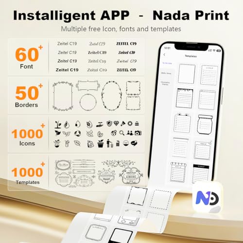 Image of Zeitel Mini Thermal Label Printer Machine Bluetooth Portable Printer 30mm /s Wireless Vintage Label Maker, 20-50MM Adjustable Width, Mobile & Desktop Compatible, with 1 Roll 40x30mm Label