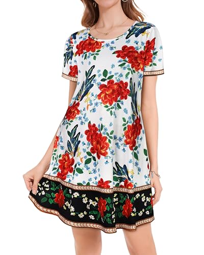 Image of JOLIGAL Summer Dresses for Women Casual Short Sleeve Sundress Scoop Neck Beach T Shirt Dress with Pockets 2026