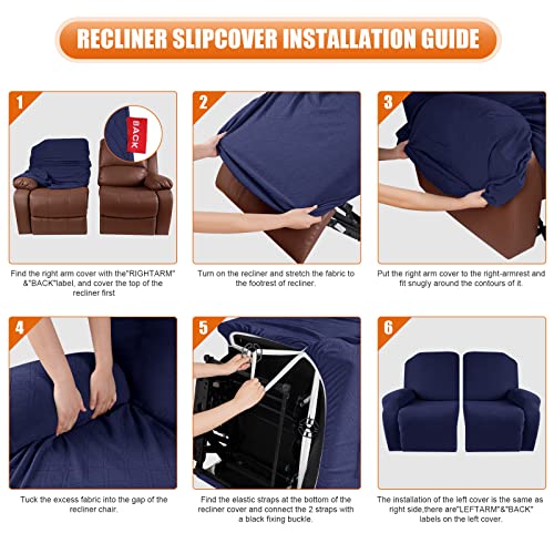 Image of VANSOFY Recliner Cover, 2-Pieces Stretch Reclining Couch Cover with Pockets Loveseat Sofa Slipcovers Soft Washable Furniture Protector for Dogs(Navy Blue)