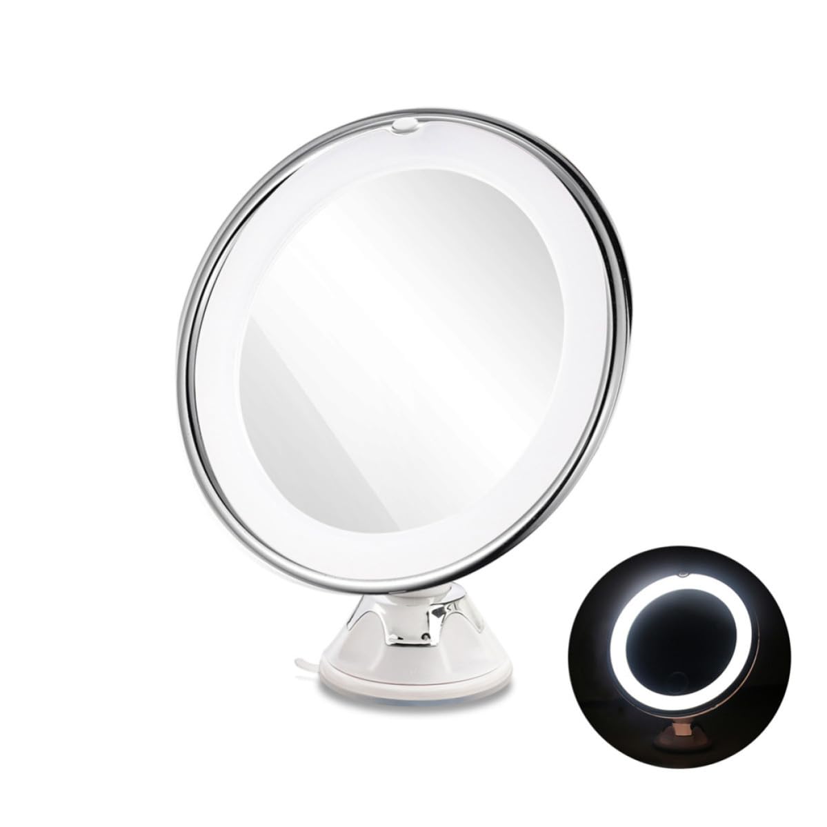 ibasenice Espejo de Maquillaje LED con Aumento 10x y Ventosa, Espejo Redondo de Vidrio Blanco para Baño y Tocador, Portátil y Práctico para Maquillaje Diario