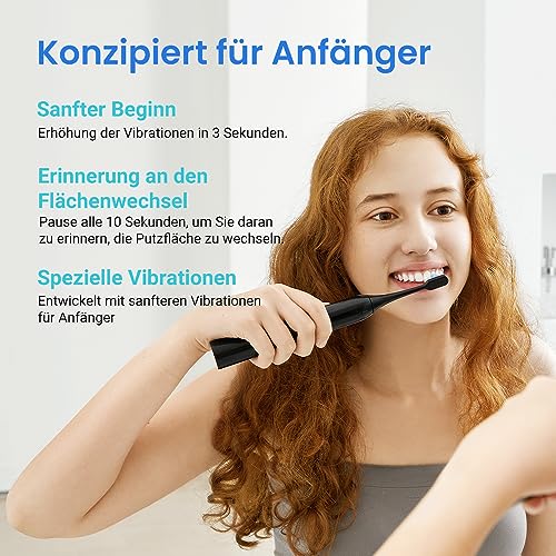 Etekcity Elektrische Schallzahnbürste, Deep Clean Modi, 6 Bürstenköpfe, schnelle Aufladung für 60 Tage&40000 VPM, Erwachsene und Kinder, 2 Min Smart Timer, 5 Modi & Reiseetui, Schwarz – Bild 4