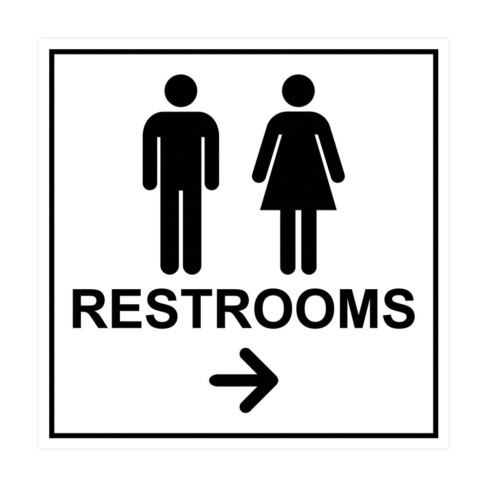 Signs ByLITA Square Restrooms right arrow Sign with Adhesive Tape (White) - Large (1 Pack)