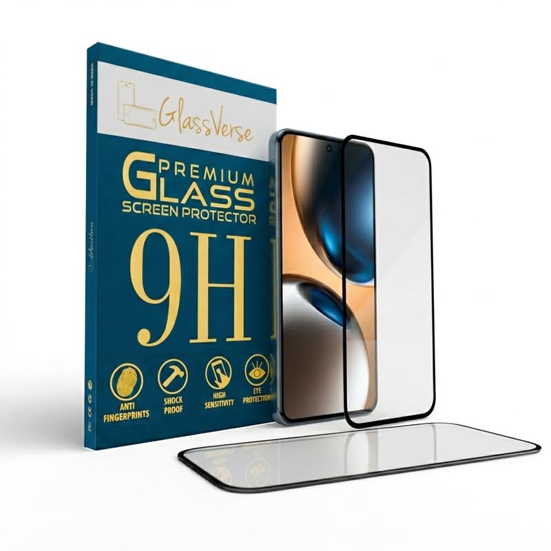 Image of GlassVerse 9H Gorilla Tempered Glass for Realme GT 7T | HD Clarity Screen Protector, Ultra Strong 9H Protection, Edge to Edge, Case Friendly, Hassle-less Installation Kit Included. (Pack of 2)