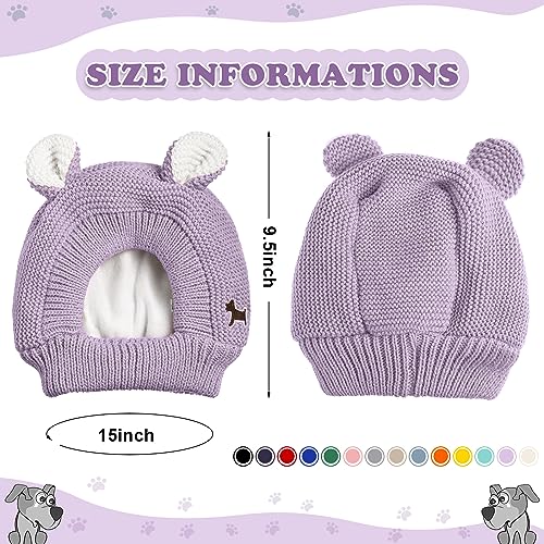 Image of Frienda Dog Ear Muffs Noise Protection, Neck 14.96 Inch Fits Medium Dogs, Knitted Calming Hood for Dogs, Fireworks Thunder Anxiety Relief, Fleece Inner Warm Beanie Hat(Light Purple)