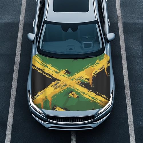 Image of Jamaican Flag Car Hood Cover Elastic Washable Vintage Jamaican National Flag Automotive Exterior Accessories All-Season Protection Suitable for Most SUV Sedans
