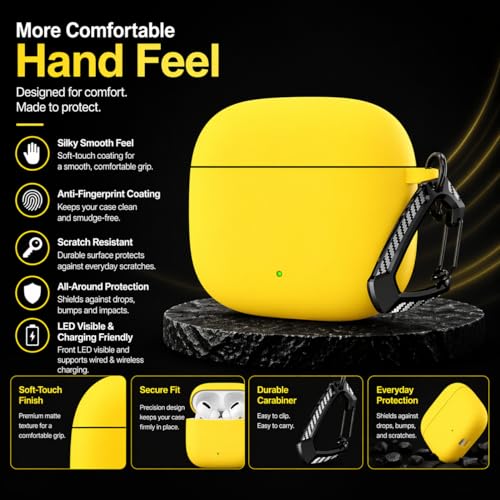 Image of Anvique Silicone Case Cover for Oneplus Nord Buds 4 Pro, Scratch Resistance, Shock Absorption, with Premium Carabiner (Yellow T)