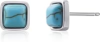 Vista 20 de Tibetan Turquoise Earrings 925 Sterling Silver Post Stud Boho Gemstone Hypoallergenic Handmade Earrings for Women Trendy Fashion