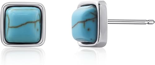 Miniatura 20 de Tibetan Turquoise Earrings 925 Sterling Silver Post Stud Boho Gemstone Hypoallergenic Handmade Earrings for Women Trendy Fashion