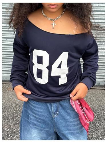 Floerns Girl's Number Long Sleeve Sweatshirts Off The Shoulder Y2k Pullover Tops2