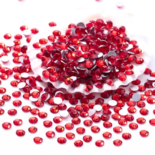 Image of Red Flatback Rhinestones, Glass Rhinestones for Nail Art and Craft, Glue Fix, Loose Crystal Gemstones(Red, SS20, 2880pcs, 4.6-4.8mm)