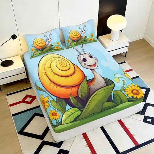 Drap housse escargot lavable en microfibre douce imprimée 3D - 6