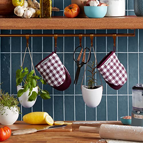 Image of KitchenAid Gingham Mini Oven Mitt 2-Pack Set, Beet, 5.5 inchx8 inch