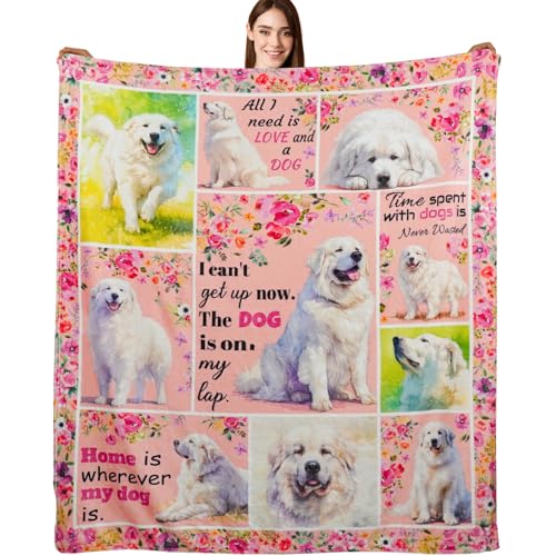 Great Pyrenees Gifts Great Pyrenee Blankets 50"X60" Dog Throw Blanket for Dog Lovers Mom Dad Flannel Puppy Print Blanket for Couch Sofa Bed Car