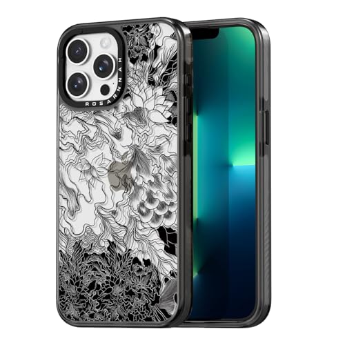 Rosarnnah for iPhone 13 Pro Case Aesthetic Black, Flower Soul