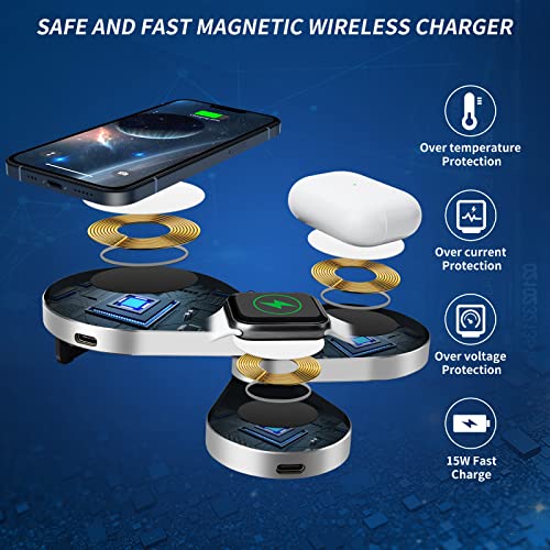 3 in 1 Detachable Magnetic Wireless Charger, 15W Fast Wireless Charging Station for iPhone 13/12, Foldable Wireless Charger Stand Compatible with iWatch SE/6/5/4/3/2 and Airpods Pro/2(Sliver) - Used condition - Image 5