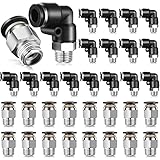 30Pieces Pneumatic Elbow Straight Combination 1/4 Inch Tube OD x 1/8 Inch NPT Push to Connect Tube Fittings Male Thread Straight Push Quick Release Connectors Air Tool Connectors Connect Fittings