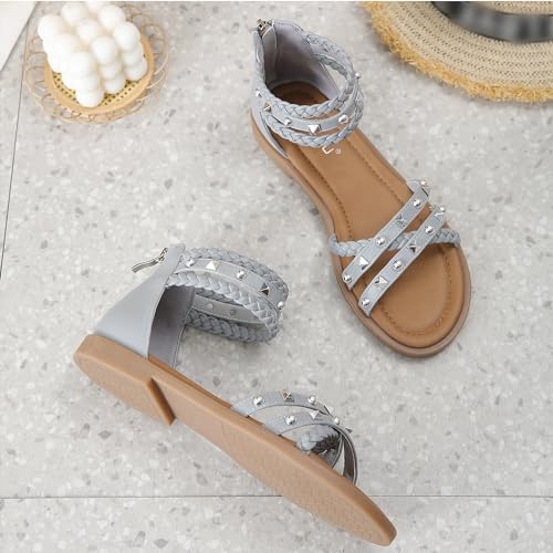 Womens Summer Rhinestone Embellished Flat Braided Shoes Studding Gladiator Sandals with Zipper Closure4
