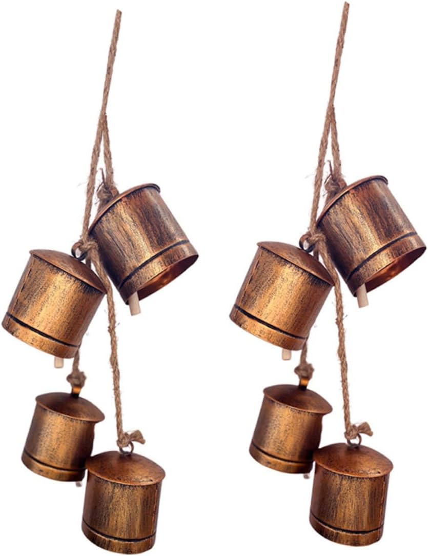 Vintage Metal Cow Bells Hanging Ornaments, 2pcs Rustic Decorative Bells for Garden Porch Or Farmhouse Outdoor Décor, Cast Iron Pendant for Yard and Entryway Accents