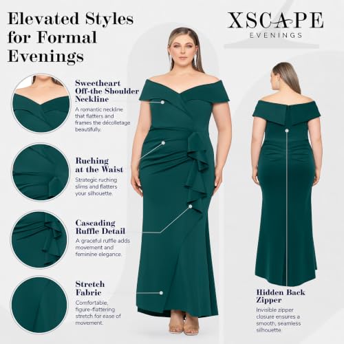 Image of Xscape Women's Long Off-the-Shoulder Sweetheart Neckline Formal Evening Gown with Ruching and Draped Ruffle Detail