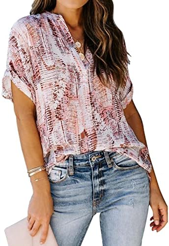AOISAGULA Women’s Summer Blouse Casual Short Sleeve Tops V Neck Shirt Loose Tunic Lightweight for Ladies