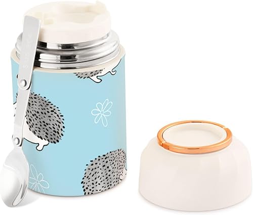 Miniatura 2 de susiyo Recipiente de alimentos aislado, 17 onzas de lindos erizos en azul aislado tarro de alimentos con cuchara plegable para comida caliente y sopa