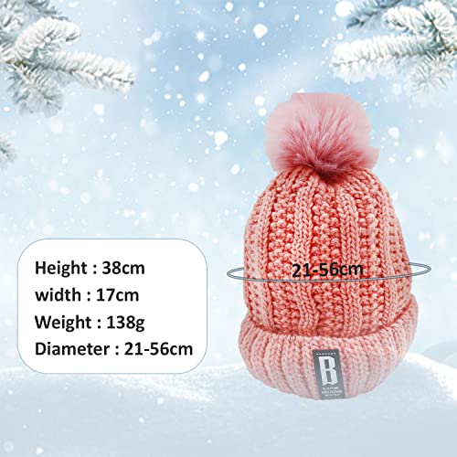 Image of SYGA Winter Beanie Hat for Women Warm Thick Cotton Lining Knit Bobble Pom Pom Skull Cap Fleece Lined Warm Cap Outdoor Sports Hat for Ladies Women Girl Free Size