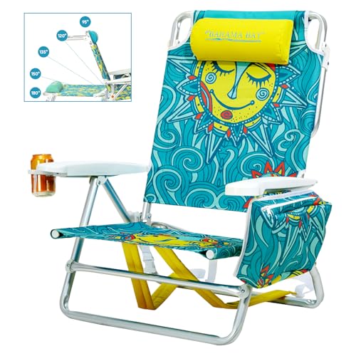 Old Bahama Bay Silla de Playa Plegable Ligera de Aluminio con 5 Posiciones de Reclinación, Soporte para Adultos, Capacidad de 400 LBS, con Bolsa Térmica