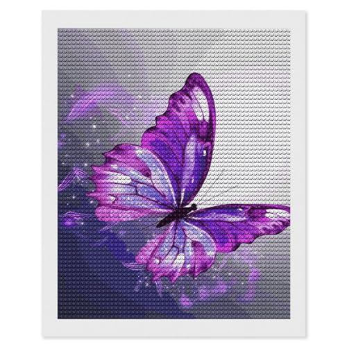 Peinture diamant 5D papillon violet, broderie diamant pour décoration murale du salon