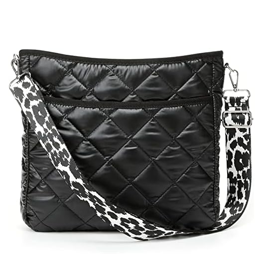 Lychii Bolso Bandolera Acolchado Correa Al Hombro Mujer, Tote Bag con Cremallera - 30 * 6 * 30cm, Negro