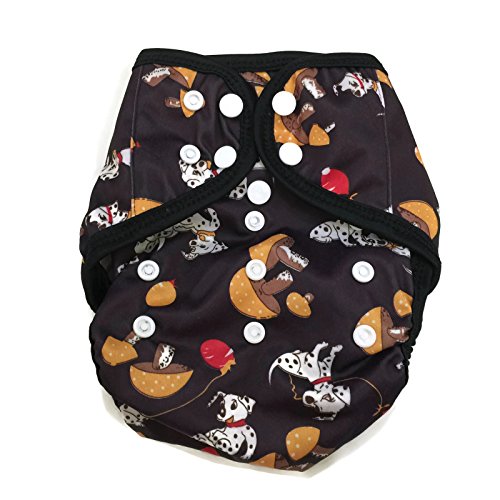 BB2 Baby One Size Printed Black Gussets Snaps Cloth Diaper Cover for Prefolds (One Size, Dalmatian)