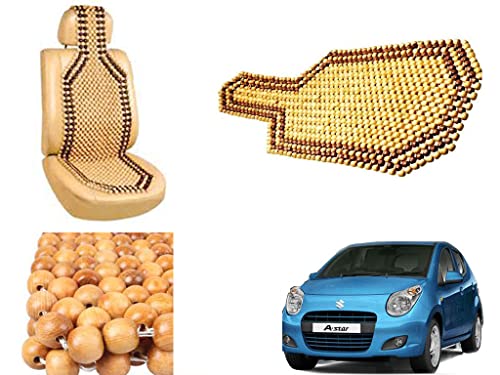 Image of Car Bead Seat Wooden Beads Cushion Cover Pad for Maruti Suzuki A Star, Acupressure Sitting Seat Cover | Cream Color - Pack of 1
