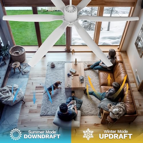 DWVO 66 inch Ceiling Fan with Lights, Smart Ceiling Fan with App & Remote Control, 3CCT Lighting, 6-Speed Reversible Quiet DC Motor for Living Room, Dining Room, Bedroom - White