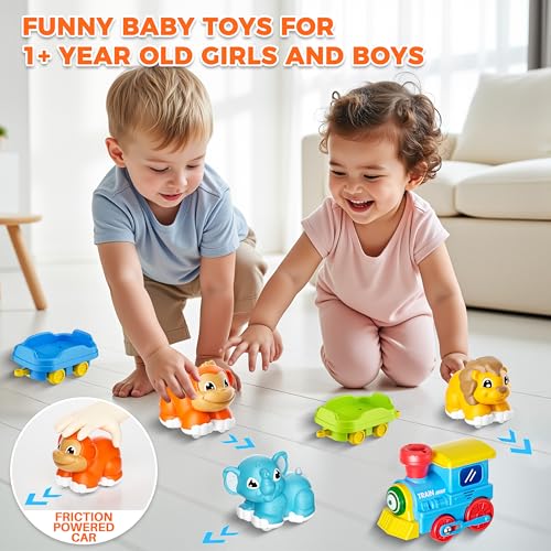 Image of Train Set for Toddlers with Steam, Music, Lights and 3 Animal Cars | Electric train fun meets animal play with music, lights and a playful steam effect.
