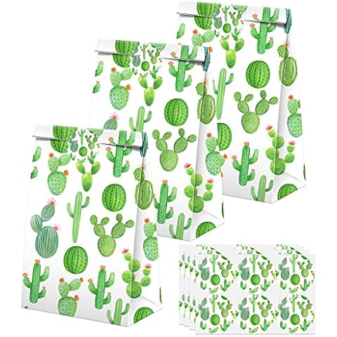 BonBeeDesign Cactus Party Favors Candy Bags with Stickers - Fiesta Goodie Gift Treat Bags - Cactus Themed Birthday Party Supplies Cover