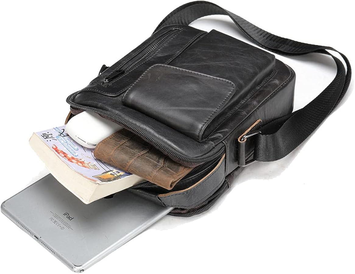 Men's shoulder bag vertical retro leather handbag 7.9 inch tablet