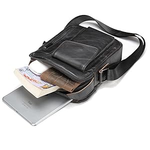 Men's shoulder bag vertical retro leather handbag 7.9 inch